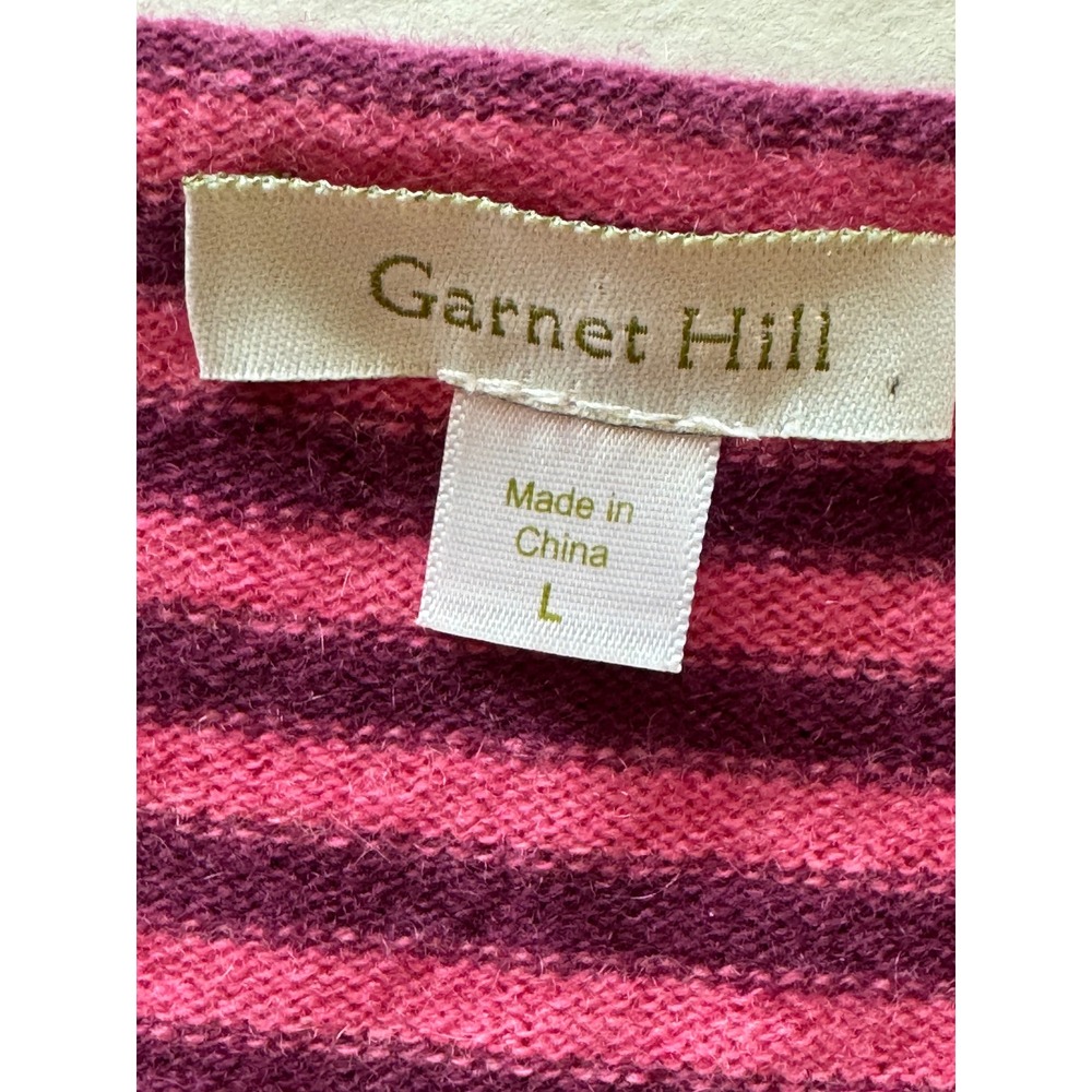 Garnet Hill 100% Cashmere Striped Scoop Neck Sweater Pink Purple Womens Large - Picture 7 of 8